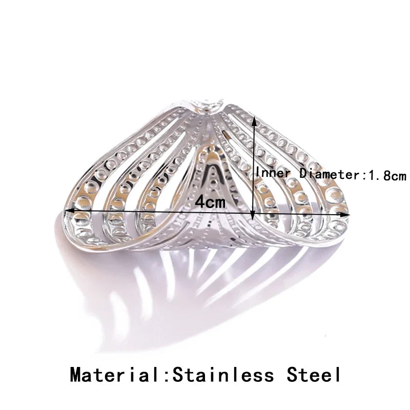 Geometric Curved Hollow Multi Layer Wide Stainless Steel Gold Rings