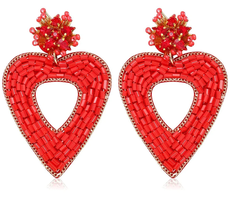 Hearts Dangle Beaded Earrings