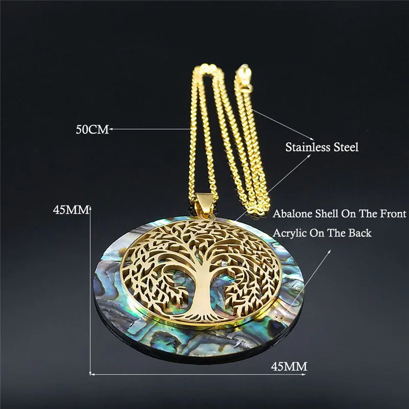 Tree of Life Stainless Steel Abalone Shell Natural Necklace