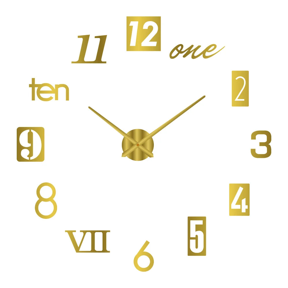Large Wall 3D DIY Quartz Acrylic Mirror Stickers Clocks