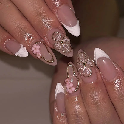 24pcs French Fake Nails Finished Almond Nails Sets