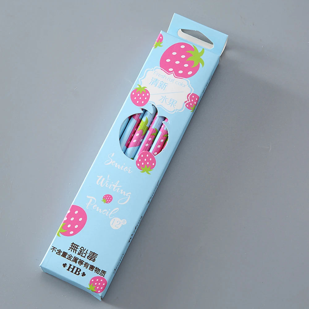 12Pcs/lot Fresh Fruits Watermelon Strawberry Standard Wood Pencil