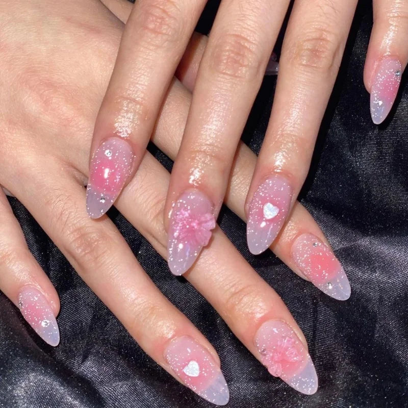 24pcs French Fake Nails Finished Almond Nails Sets