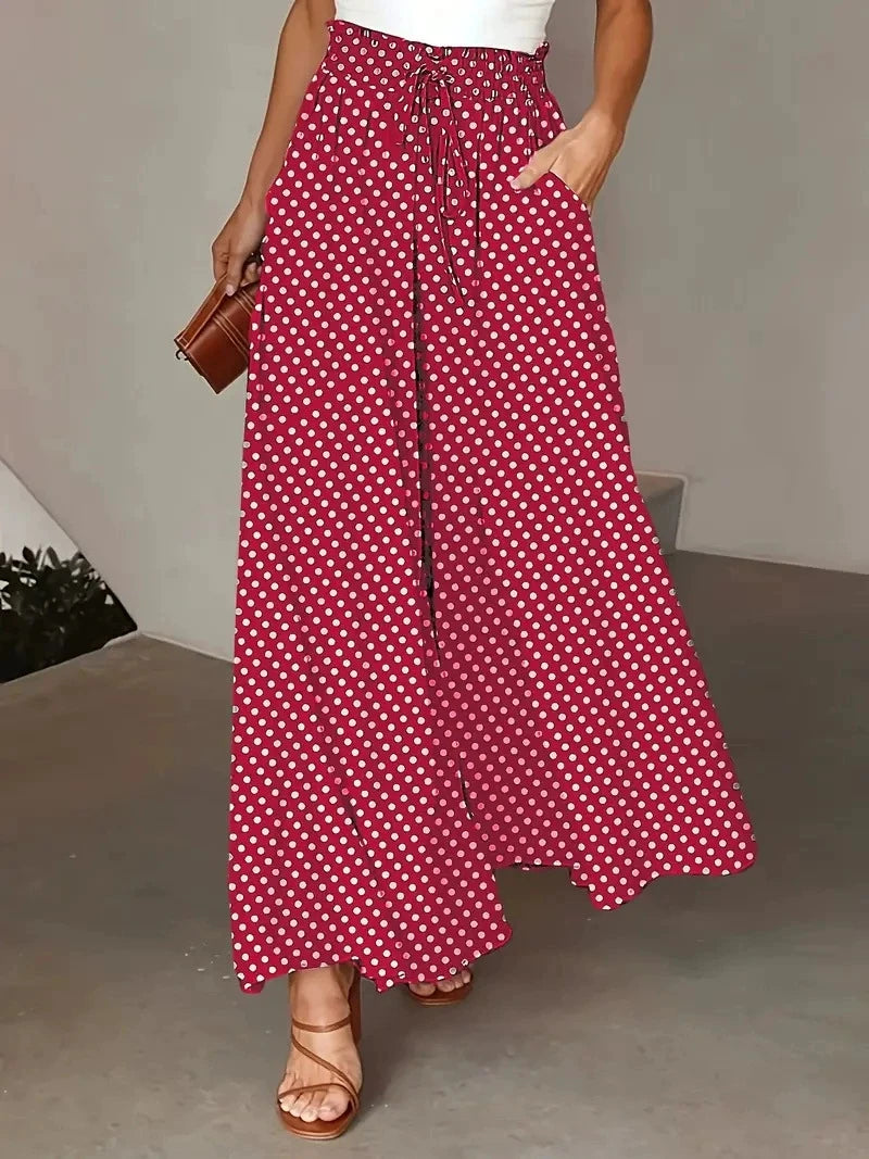 Bohemian Wide-Leg Polka Dot Print Long Skirt Pants