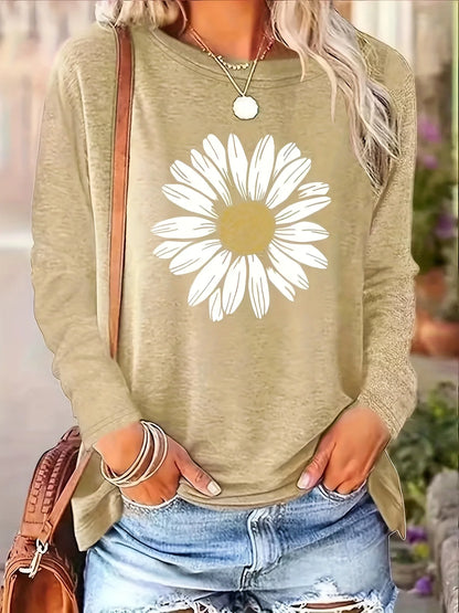 100% pure cotton loose sunflower long sleeved T-shirt
