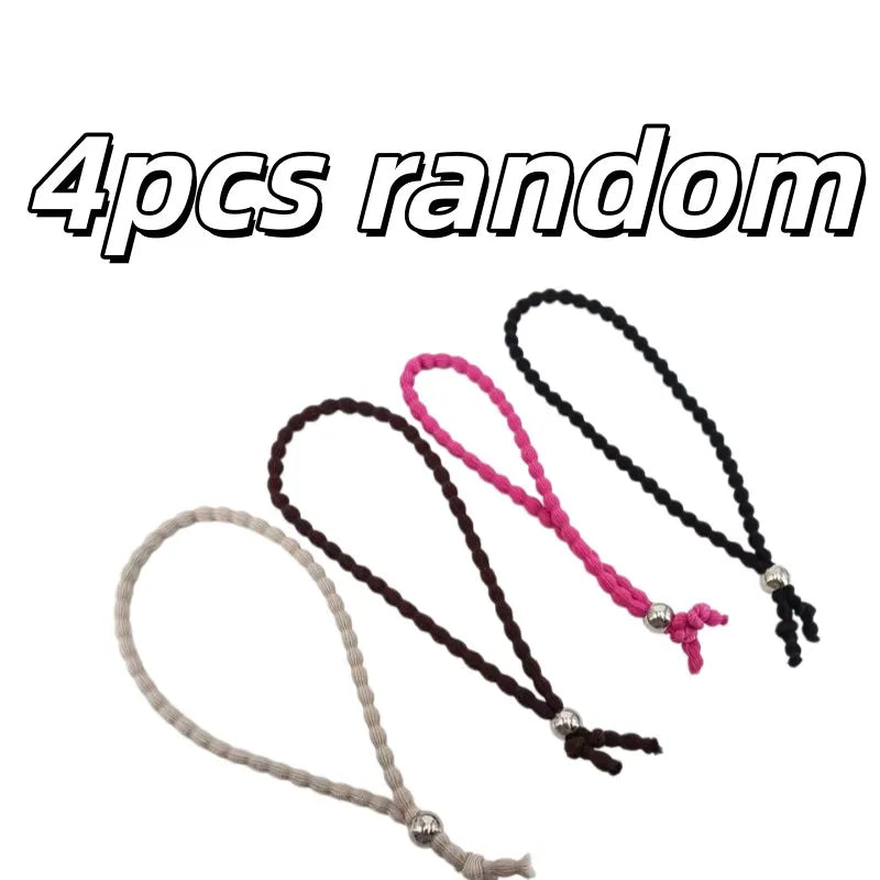 4pcs Adjustable Beaded Hair Ties Set Vintage Knitted Style High Elasticity for Curly