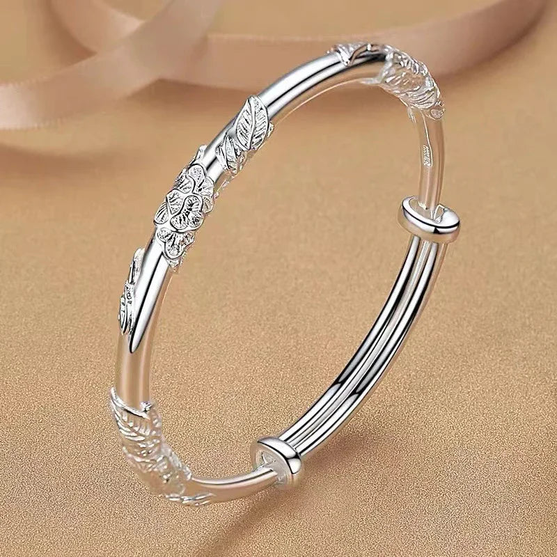 DANA 925 Sterling Full-blown Flowers Bangle Bracelet