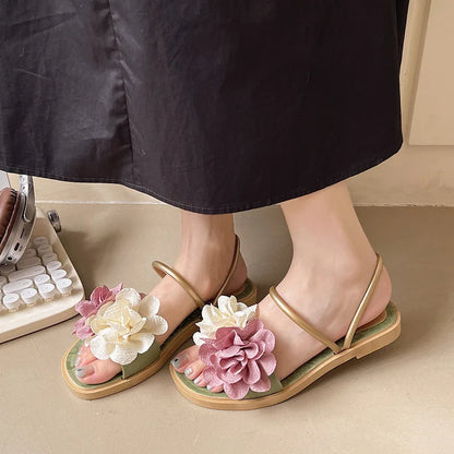 Double Flower Lightweight Flat Bottom Cool Slippers