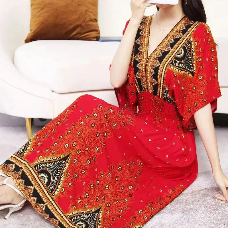 Colorful Flower  Bohemian Midi Dress