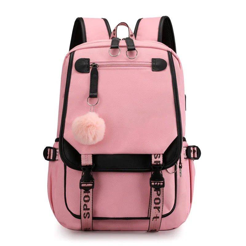 Large USB Port Canvas Schoolbag