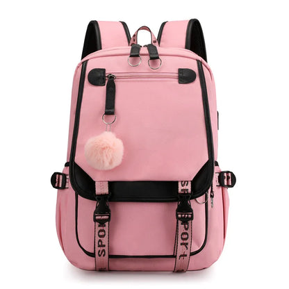Large USB Port Canvas Schoolbag
