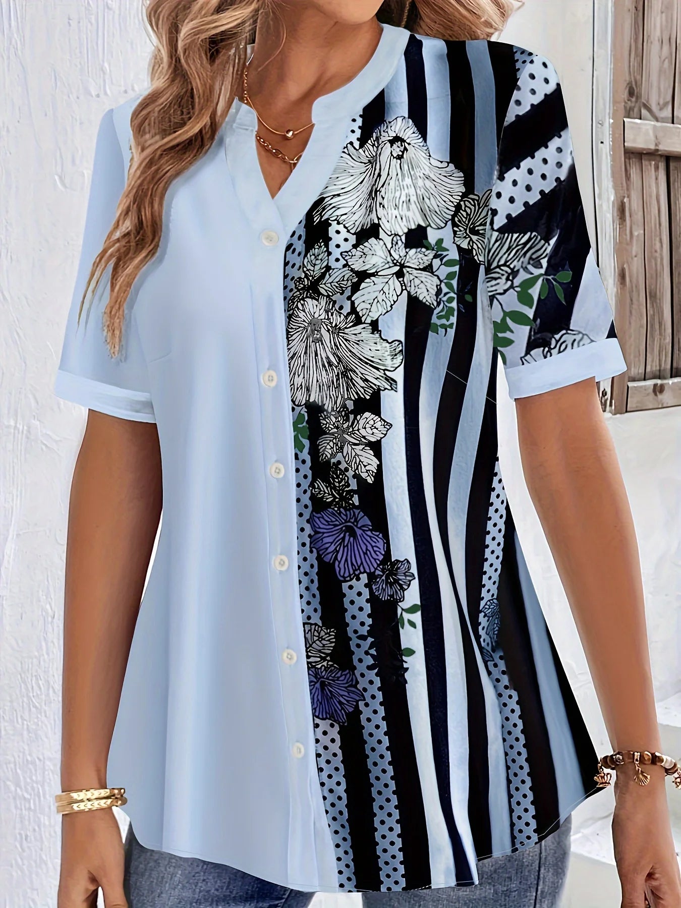 Casual Round Collar Half Sleeve Blouse