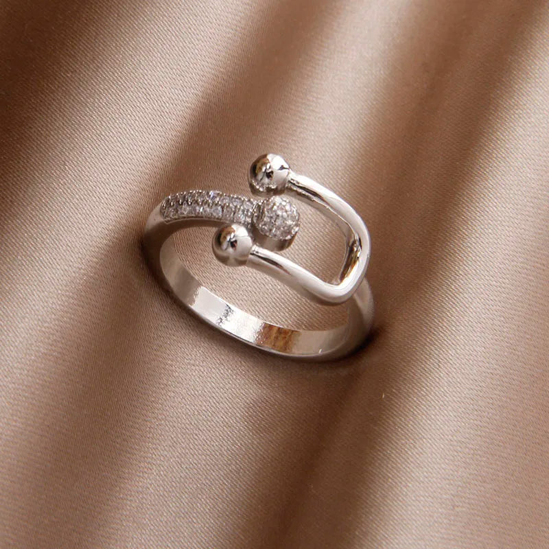 Sight Crystal Letter U Adjustable Zircon Rings