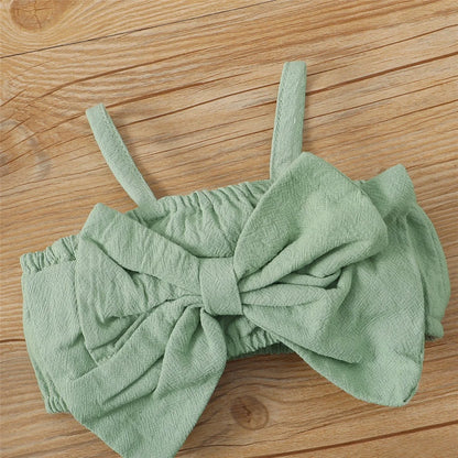 Infant Big Bow Sleeveless Suspender Top+Shorts Toddler 3-24 Months Set