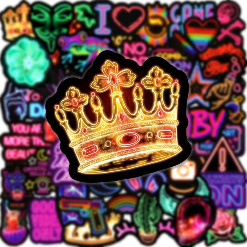 10/25/50pcs Cool Mixed Neon Lights Graffiti Stickers for DIY Guitar Phone Laptop Skateboard