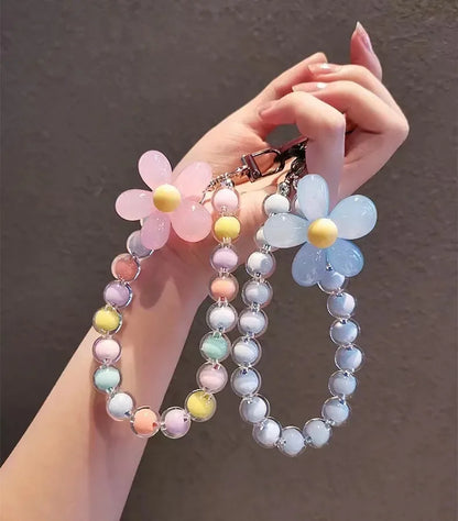 Colored Bead Petal Lanyard for IPhone Anti-Lost Bracelet Case Wrist Strap