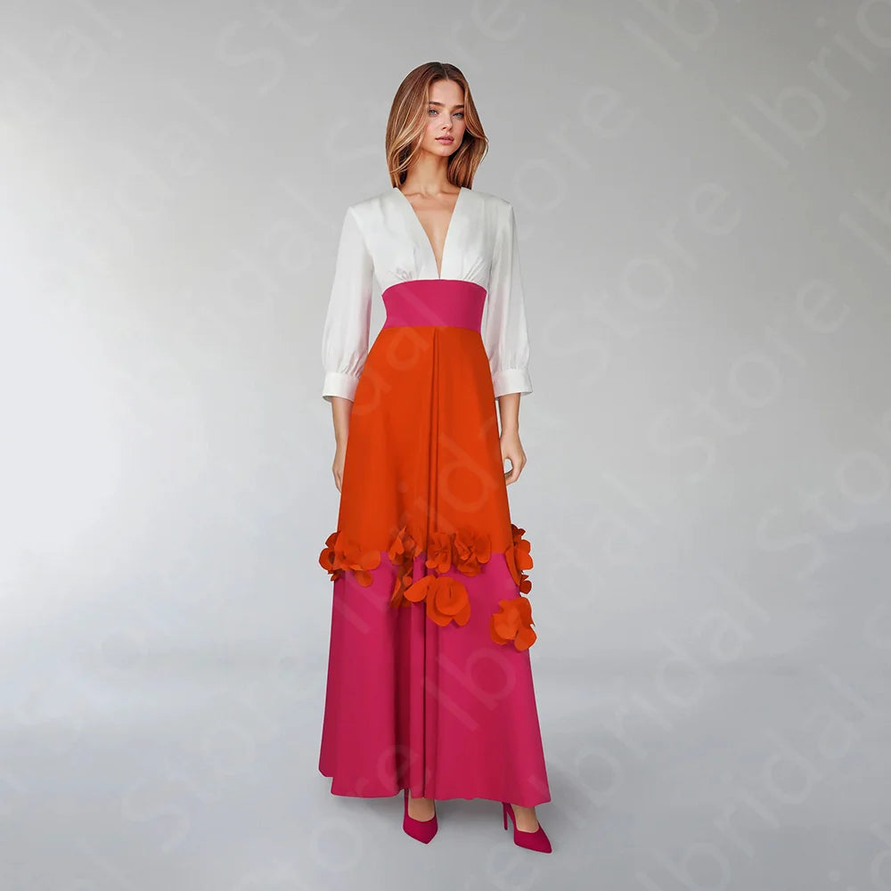 Customized Classic 3/4 Sleeves Flowers Dress