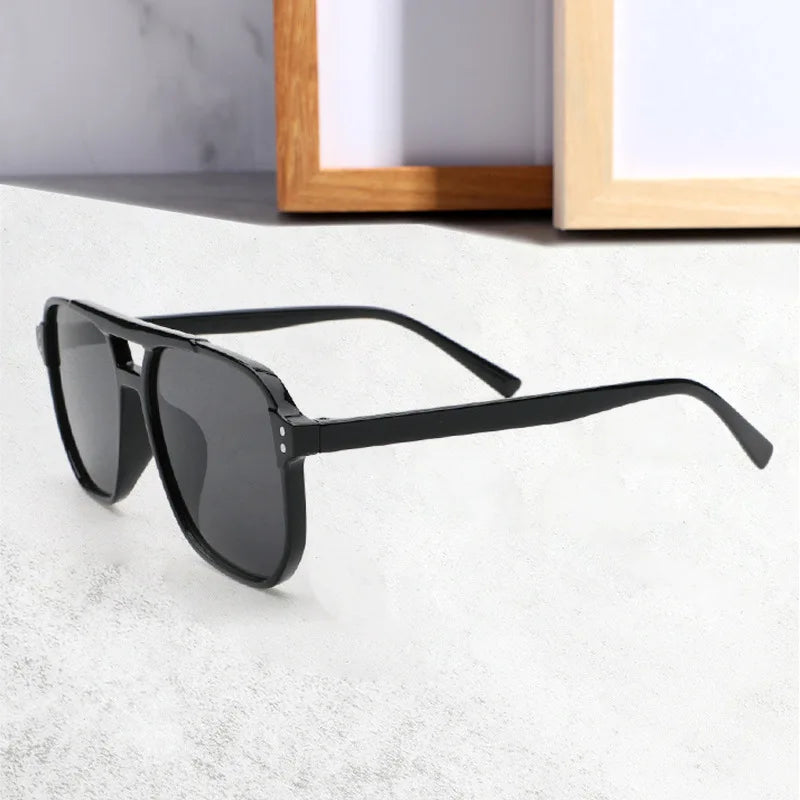 Vintage Square Thick Frame Double Bridges Sunglasses