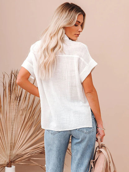 Short Sleeve Cotton Linen Loose Blouse