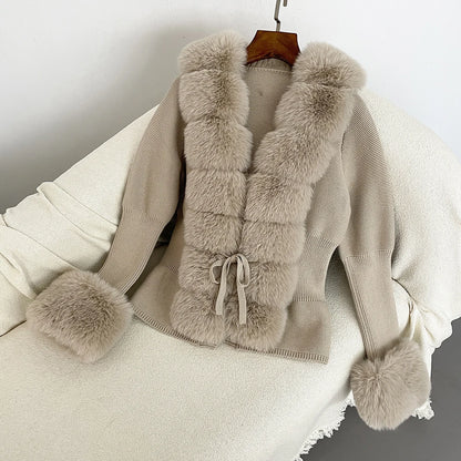 Fur Cardigan Detachable Collar Jacket Faux Fur Coat