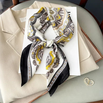 Luxury Silk Square Scarf Soft Satin Horse Hairband Hijab Headband Shawl