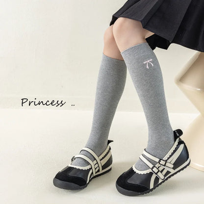 Autumn Winter Sweet Bow Knee High Socks Cotton Long Tube Stockings 3-12Y