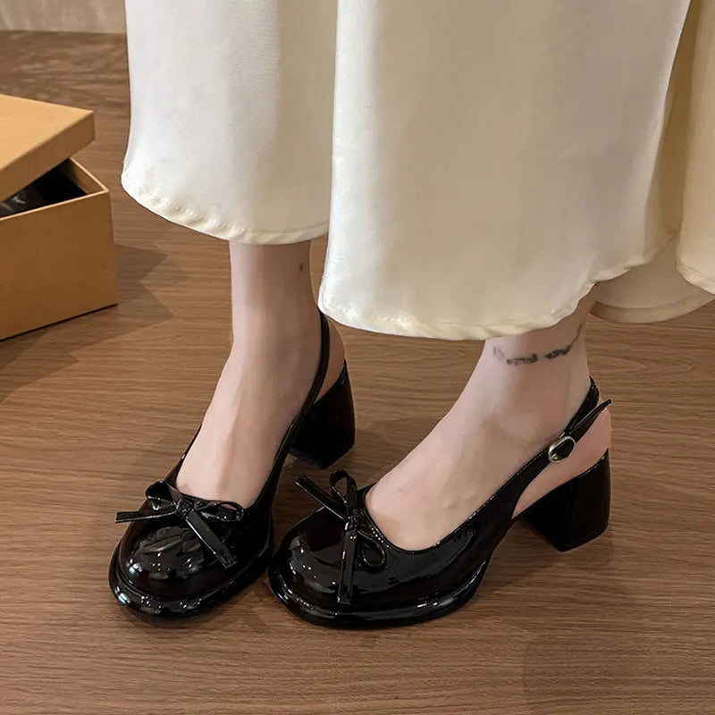 Butterfly-knot Slingback Thick Heel Buckle Strap Sandals