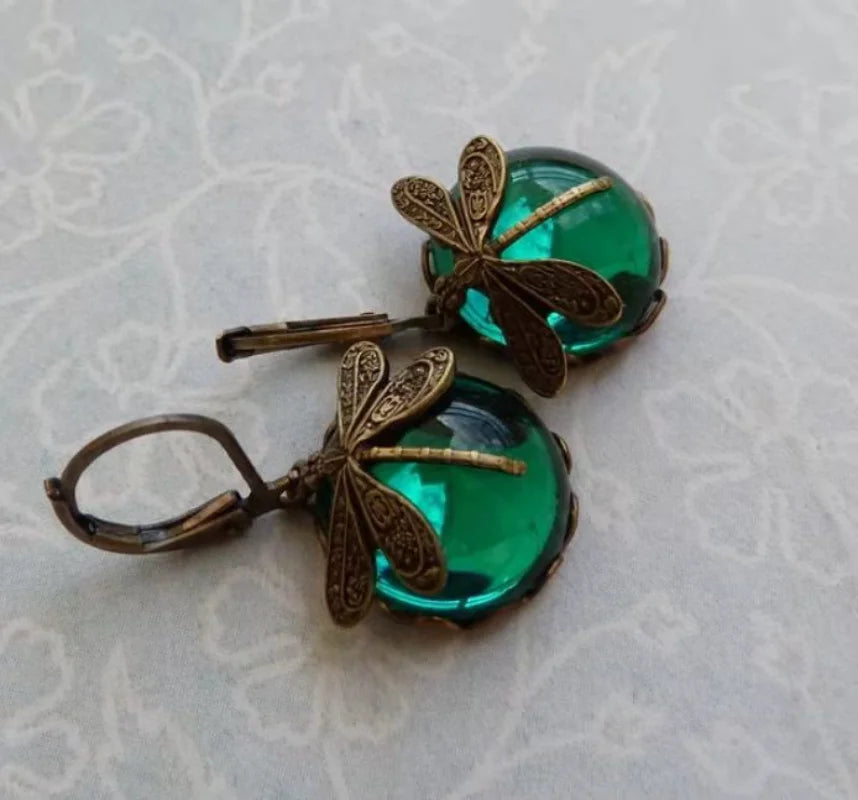 Vintage Bronze Dragonfly Drop Earrings