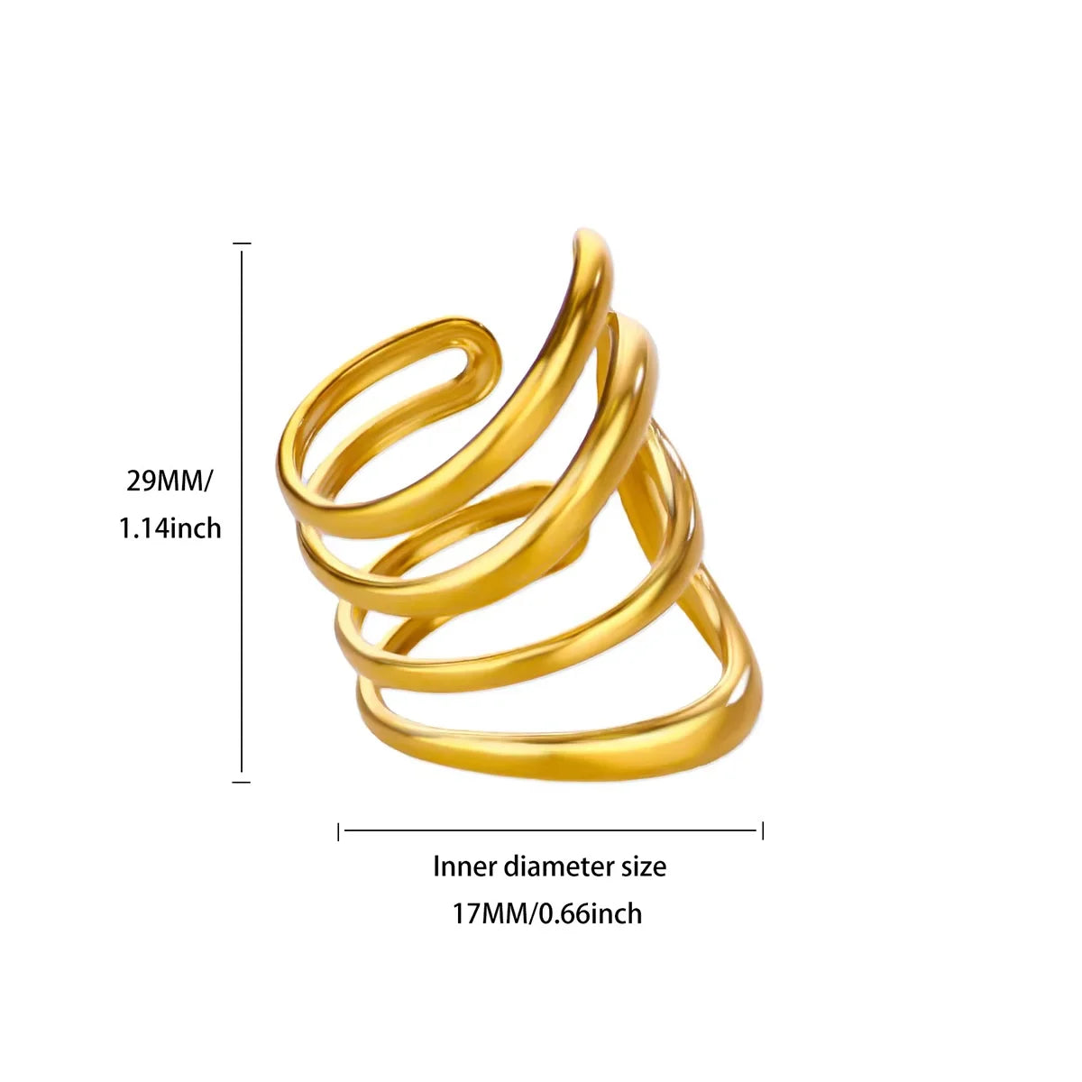 Stainless Steel Irregular Wave Creative Gold Open Punk Rapper Rings
