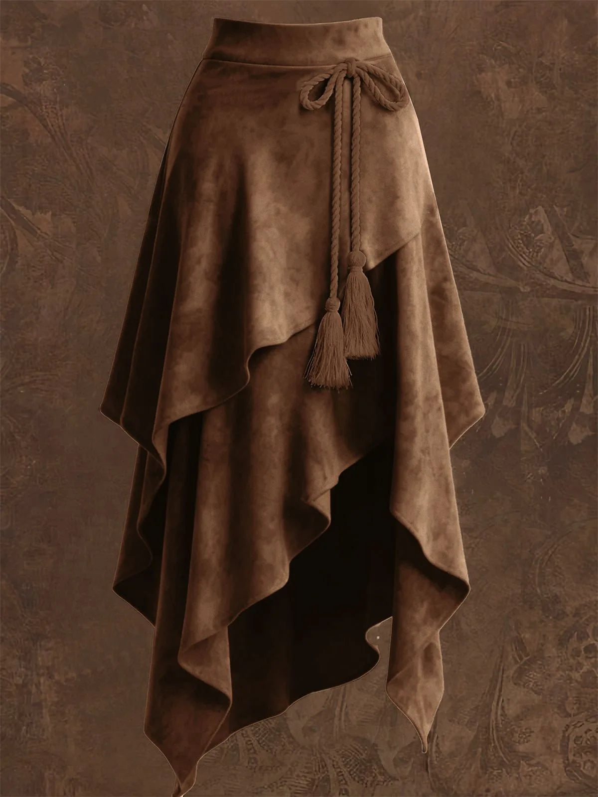 Retro Western Style Irregular Design Suede Skirt