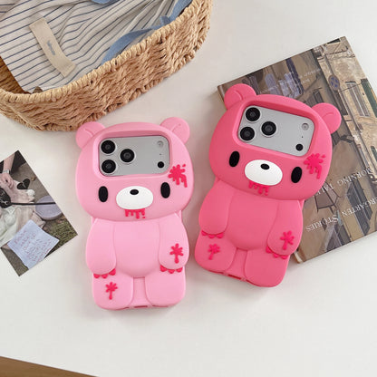 iPhone Pro Max 3D Cartoon Unique Bloody Bear Soft Silicone Cover