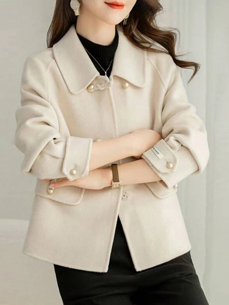 Elegant Solid Short Warm Formal Office Female Coat