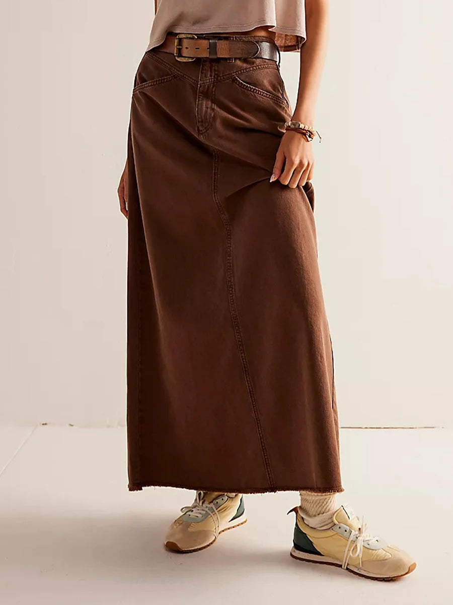 Falda vaquera larga de talle alto estilo maxi