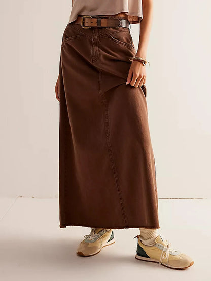 Falda vaquera larga de talle alto estilo maxi