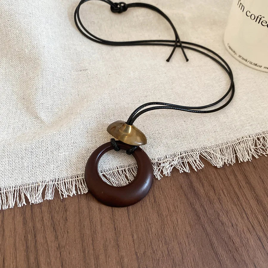 Black Coffee Round Water Drop Resin Necklaces