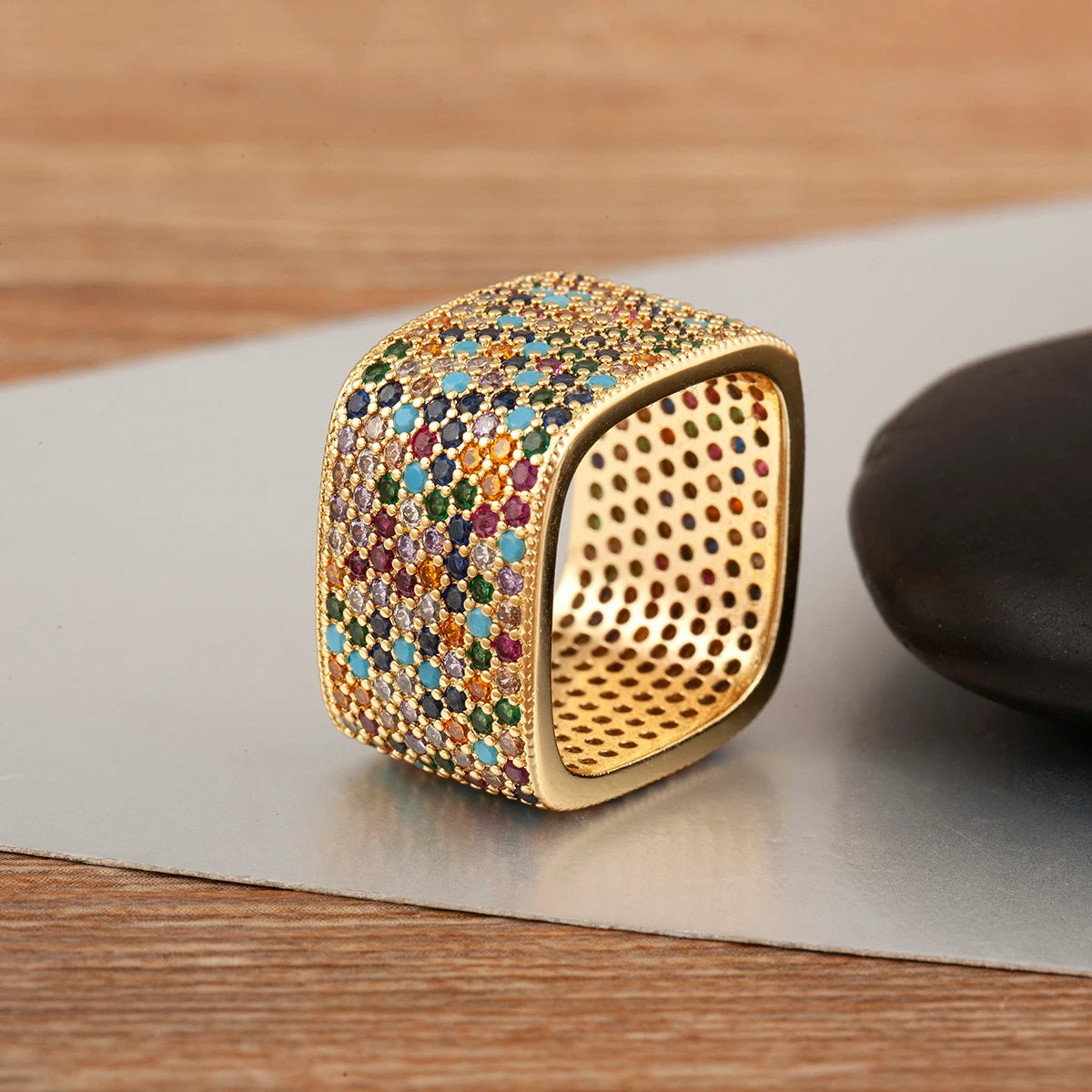 Square Shape Crystal Unisex Copper Zircon Rings