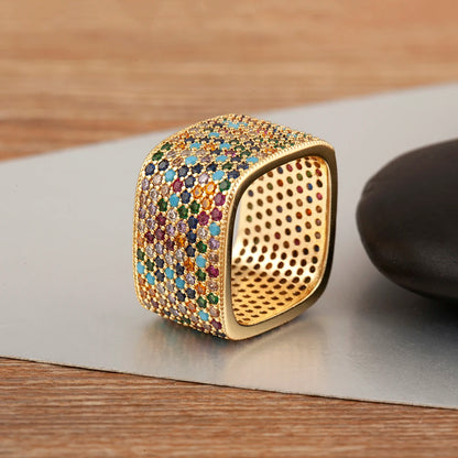 Square Shape Crystal Unisex Copper Zircon Rings