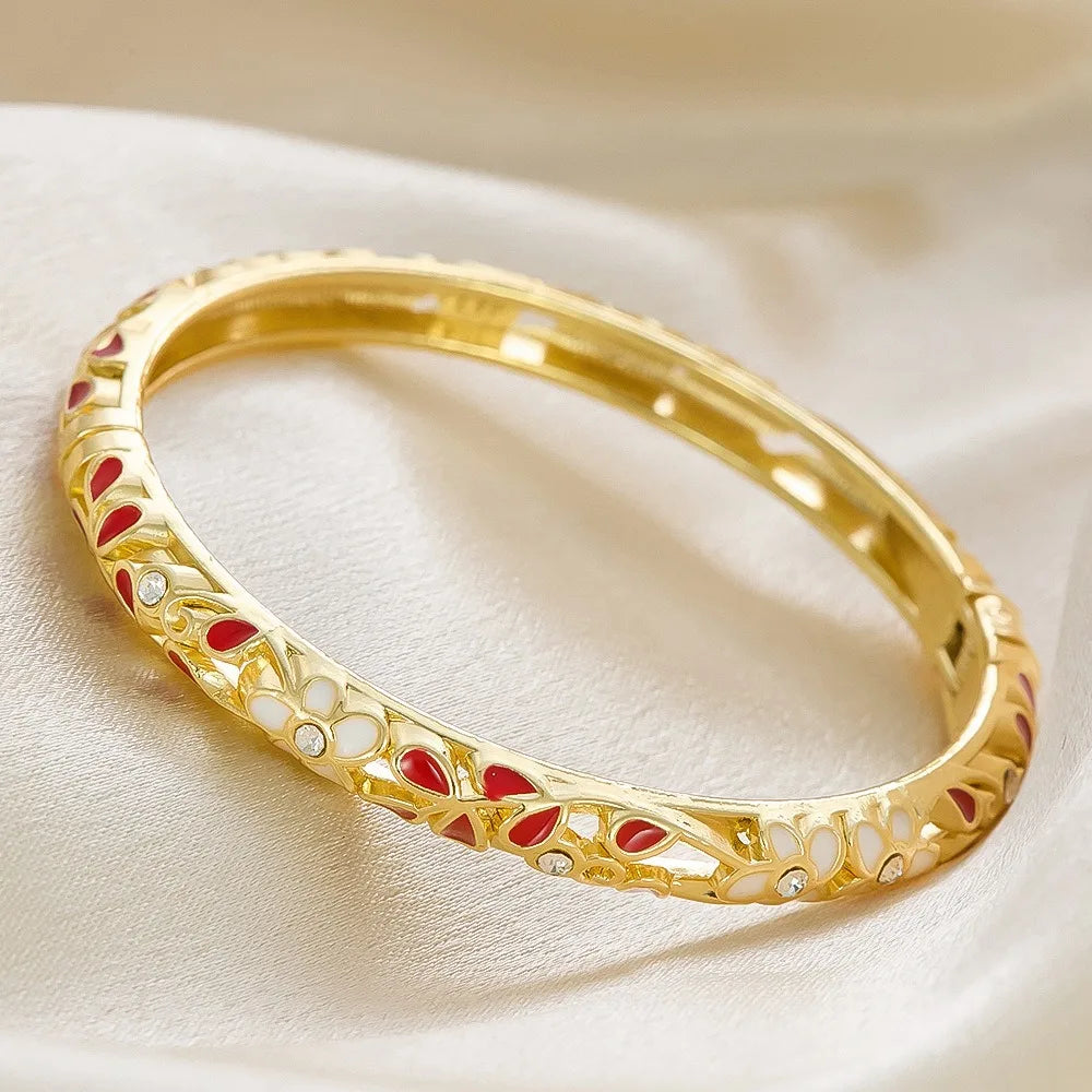 Enamel Dropped Glaze Flower Diamond Metal Bracelet