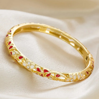 Enamel Dropped Glaze Flower Diamond Metal Bracelet