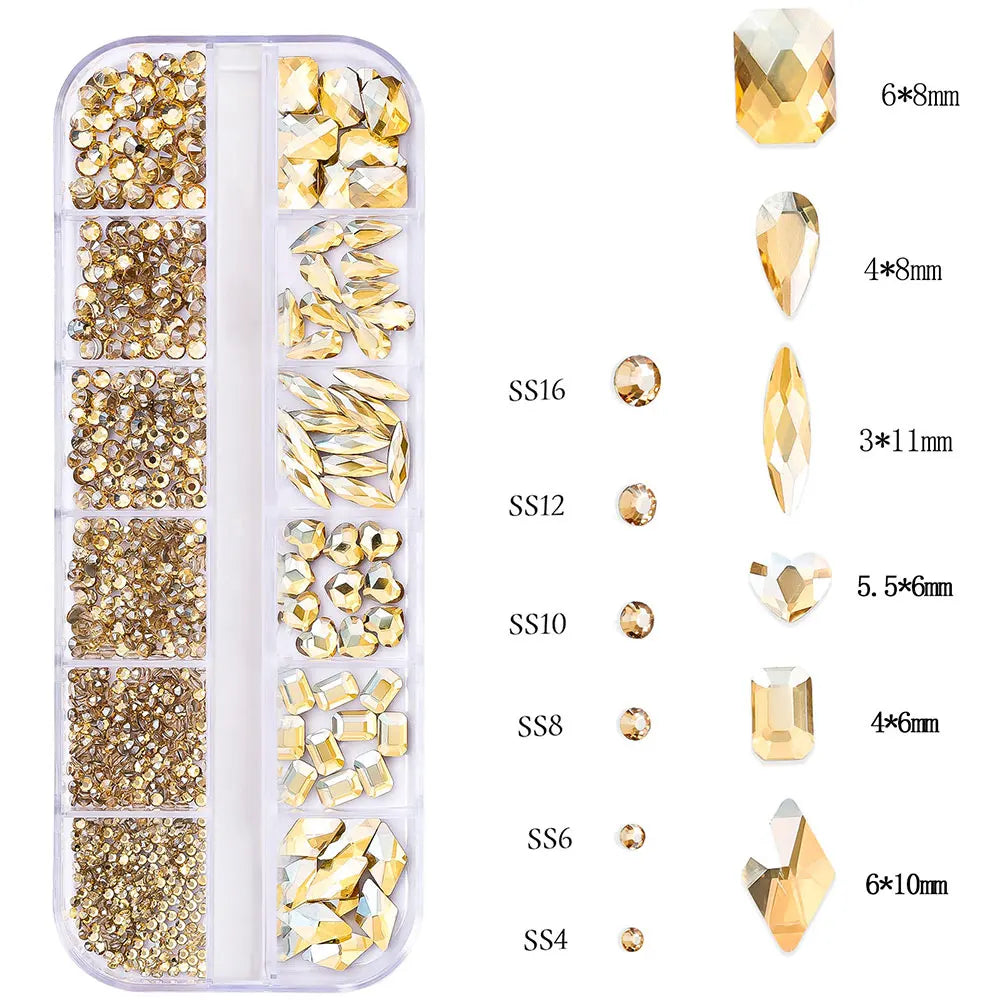 2400pcs+ Shiny Clear Crystal Gems Nail Rhinestones