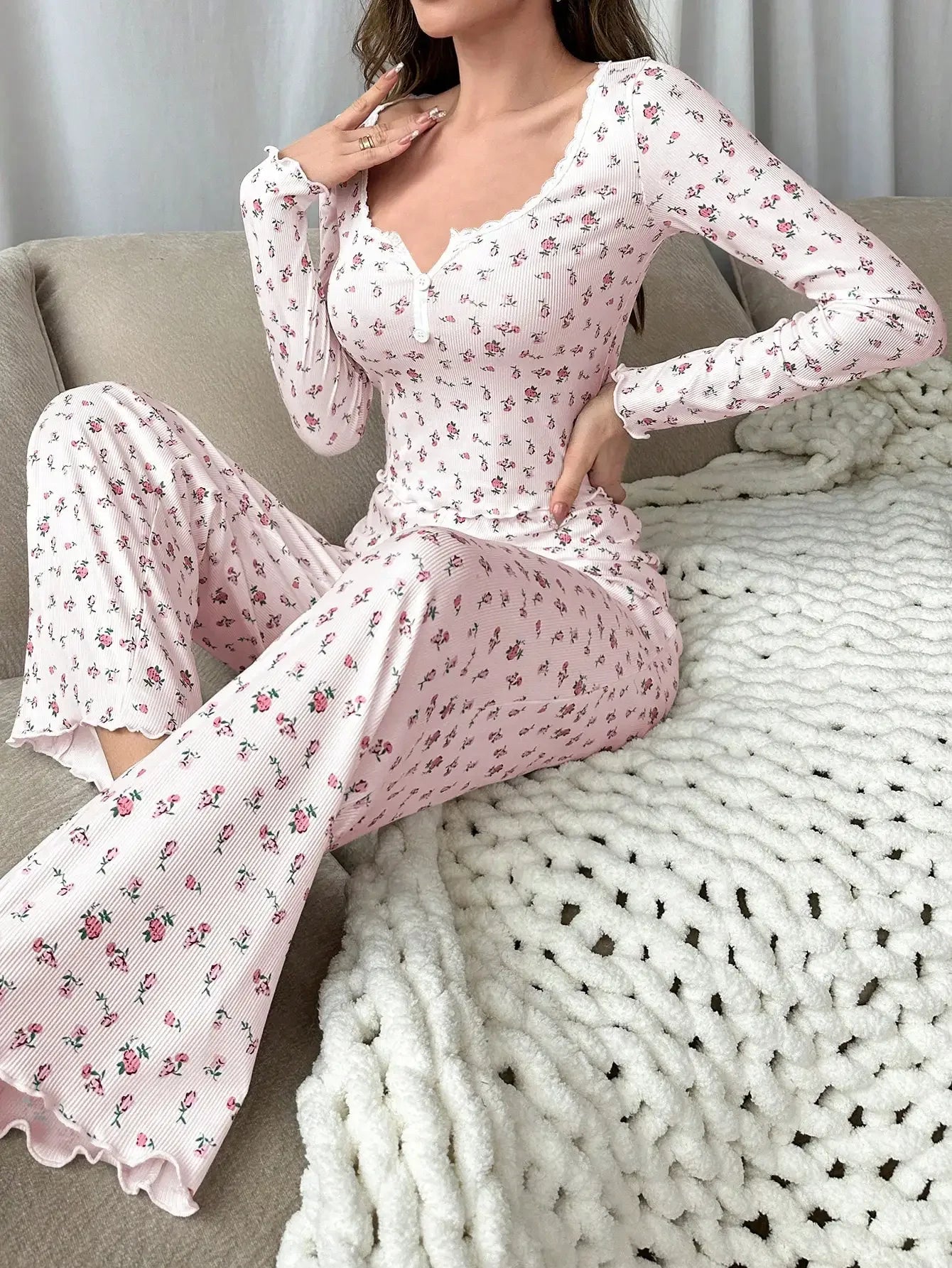 Floral Long-Sleeve Cotton Pyjamas Set