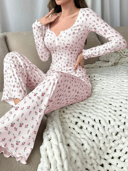 Floral Long-Sleeve Cotton Pyjamas Set