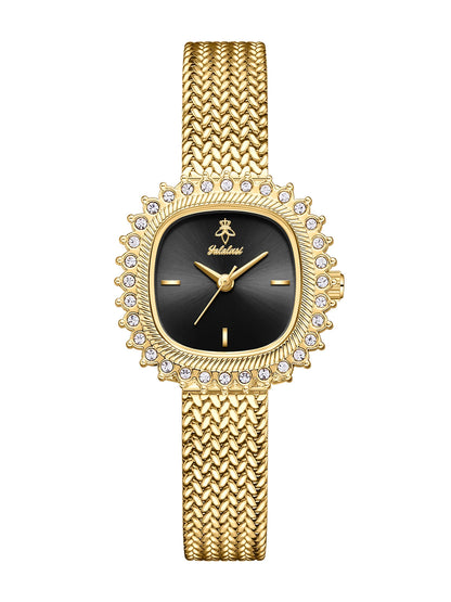 Luxury Sunflower Patterned Bezel Square Quartz Movement Watch