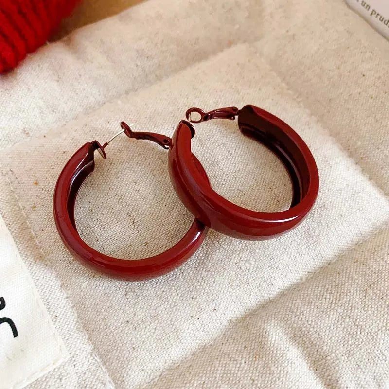 Red Large Circle Hoop Earrings