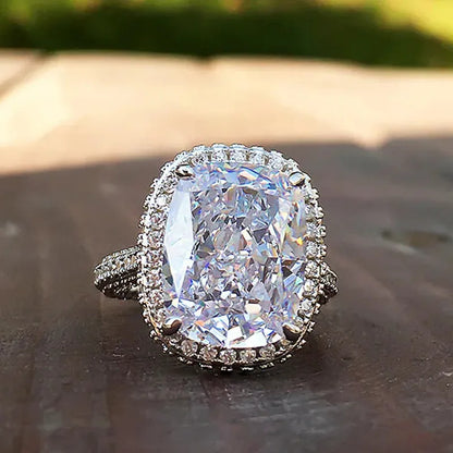 925 Sterling Silver Shining Big Square 4 Claw Inlaid Zircon Rings