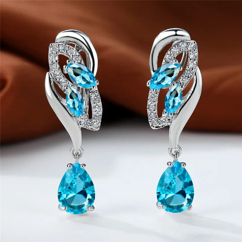 Blue Rainbow Stone Crystal Zircon Earrings