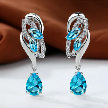 Blue Rainbow Stone Crystal Zircon Earrings