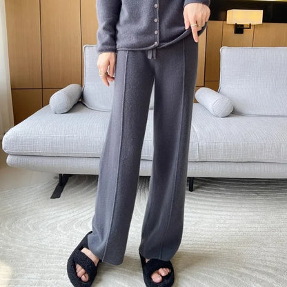 Autumn Winter High End Knitted Wide Casual Straight Pants
