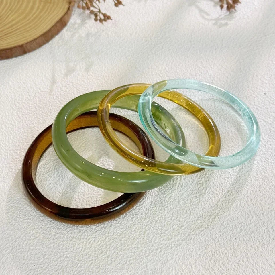 Vintage Resin Acrylic Bangle Korean Texture Charms Cuff Bangles Bracelets Set