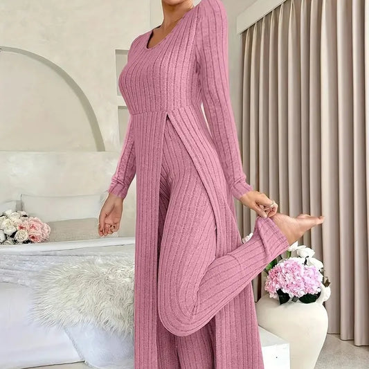 Long Slit Top Slim Trousers Two-piece Set